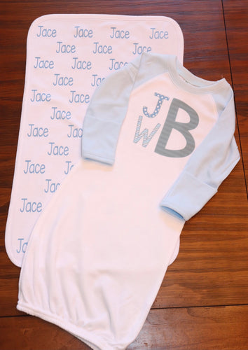 100% Polyester Dye-Pressed Gown and Burp Cloth Set